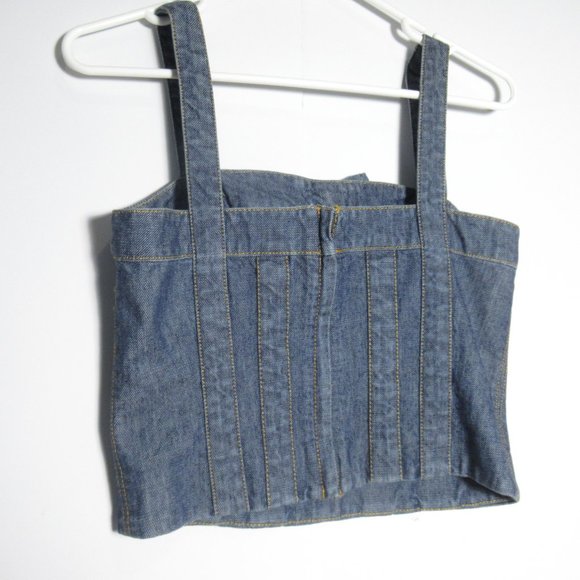 Marc Jacobs Crop Top Bow Detail Corset Bustier Blue Denim Size 4 - Picture 6 of 12